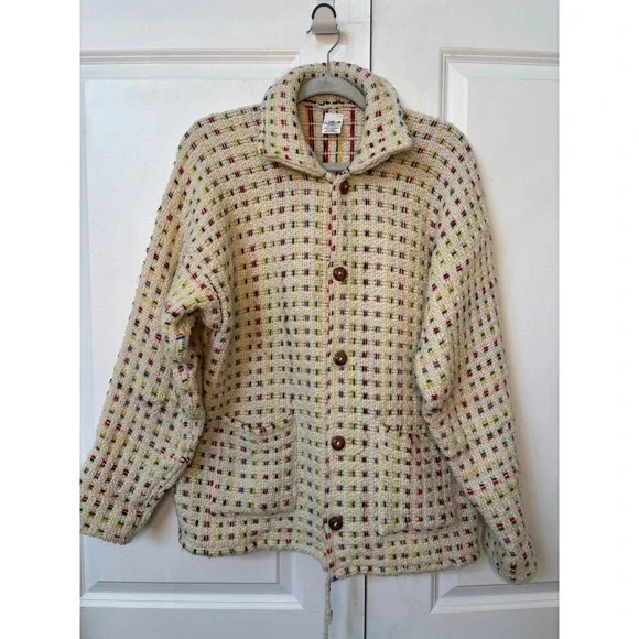 Las Americas 100% Wool Confetti Knit Button Cardigan Jacket Made in Ecuador - Picture 2 of 10